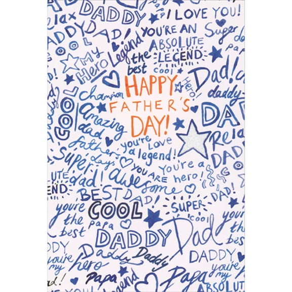 Pictura Handwritten Blue Notes, Stars and Hearts Covering Entire Panel Father's Day Card