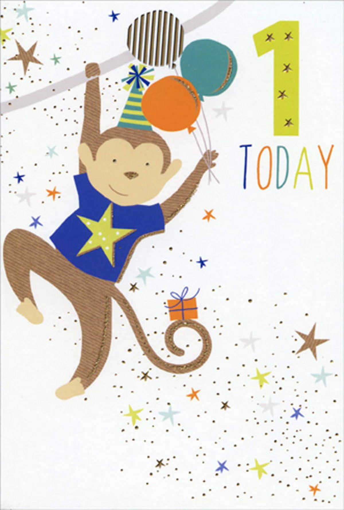 Pictura Heavy Cardstock Sara Miller 1st Birthday Card, Non-Flake