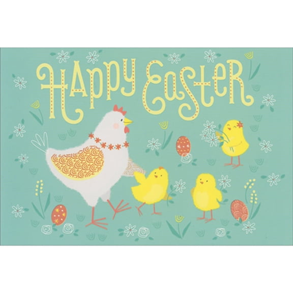 Pictura Hen and Chicks Playing in Flower Patch Juvenile Easter Card for Grandma