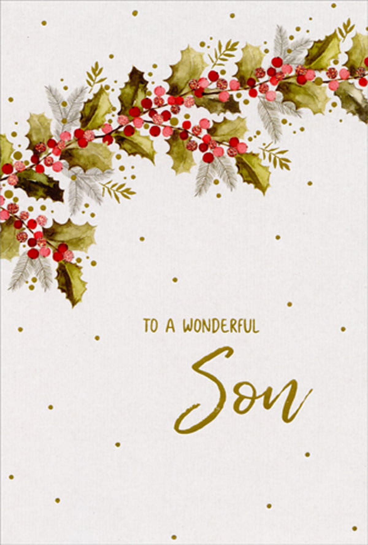Pictura Holly Branch with Pink and Red Berries Son Christmas Card