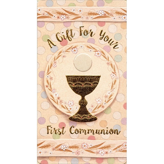 Pictura Holographic Foil Chalice with Dot Background Pattern First / 1st Communion Money Holder Congratulations Card