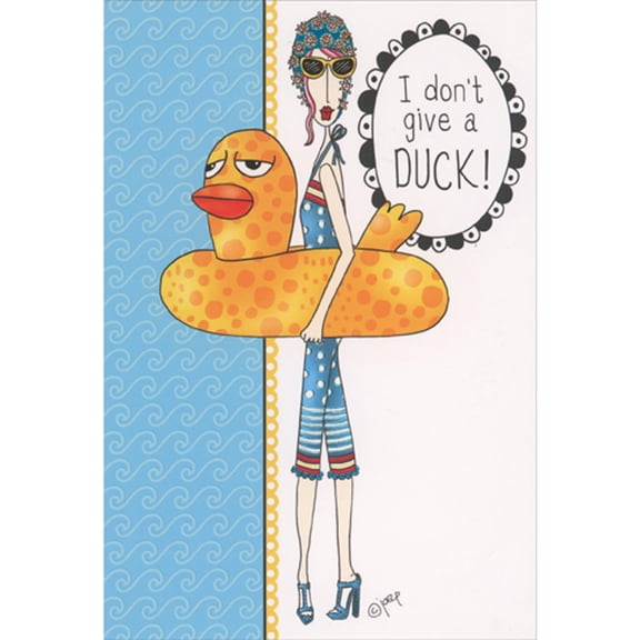 Pictura I Don't Give a Duck: Woman Wearing Blue and Red Swim Suit and Duck Floatie Funny Birthday Card for Women