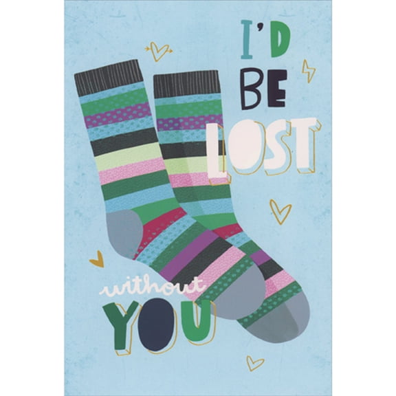 Pictura I'd Be Lost Without You: Pair of Striped Socks on Light Blue Funny Thank You Card