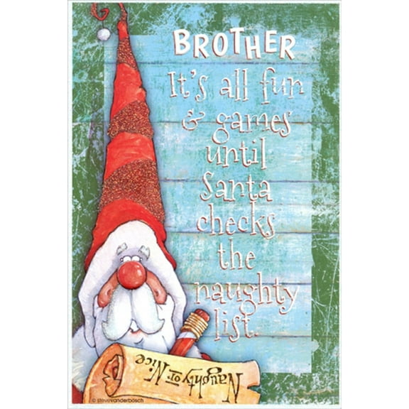 Pictura It's All Fun & Games : Santa with List Brother Christmas Card