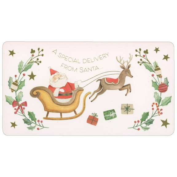 Pictura Jolly Santa in Sleigh Framed by Holly Branches and Stars Money Holder and Gift Card Holder Christmas Card