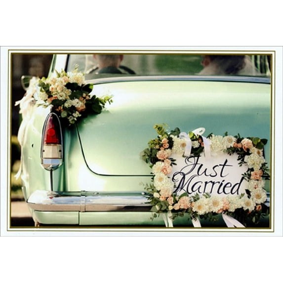 Pictura Just Married Vintage Car Snapshot Congratulations Wedding Card
