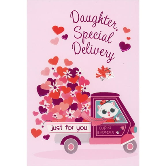 Pictura Kitten Cupid Express Delivery Truck Juvenile Valentine's Day Card for Daughter