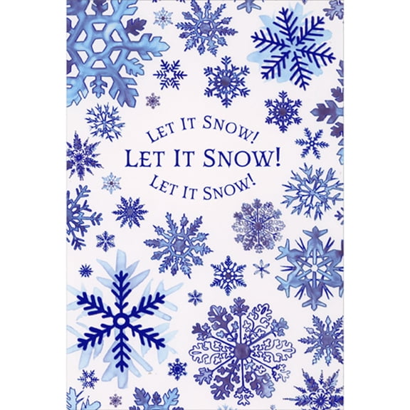 Pictura Let it Snow: Variety of Blue Watercolor Snowflakes with Blue Foil Accents Christmas / Holiday Card