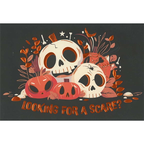 Pictura Looking for a Scare: White and Orange Pumpkin Skulls with Orange Foil Accents Halloween Card