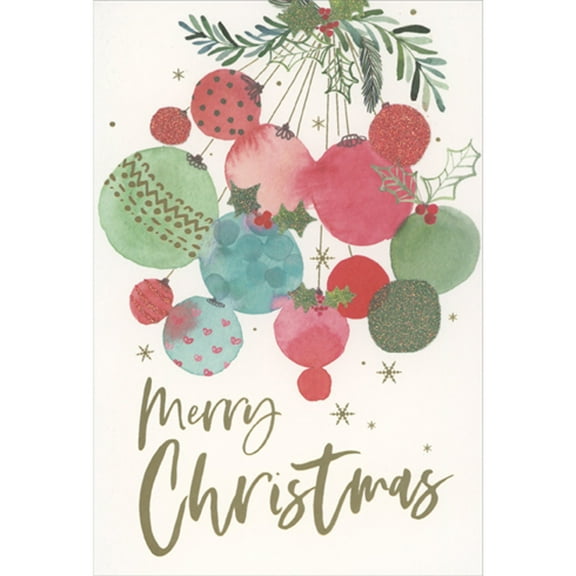 Pictura Many Watercolor Ornaments Hung From Mistletoe Christmas Card