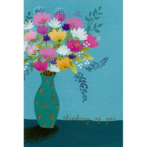 Pictura Multi Colored Flowers In Teal Vase Sanja Rescek Feminine Birthday Card for Her / Woman
