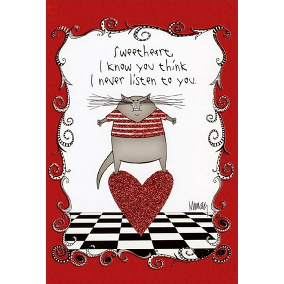 Pictura Never Listen Cat on Heart Funny / Humorous Valentine's Day Card