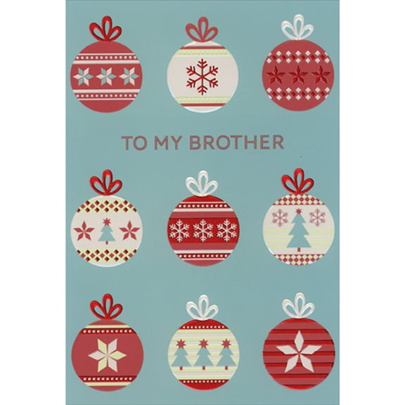 Pictura Nine Globe Ornaments Decorated with Holiday Icons Christmas Card for Brother
