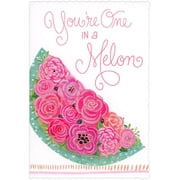 Pictura One in a Melon Sparkling Floral Watermelon Die Cut Thank You Card