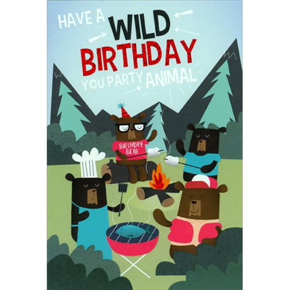 Pictura Party Animal Bears at Campfire Humorous / Funny Birthday Card