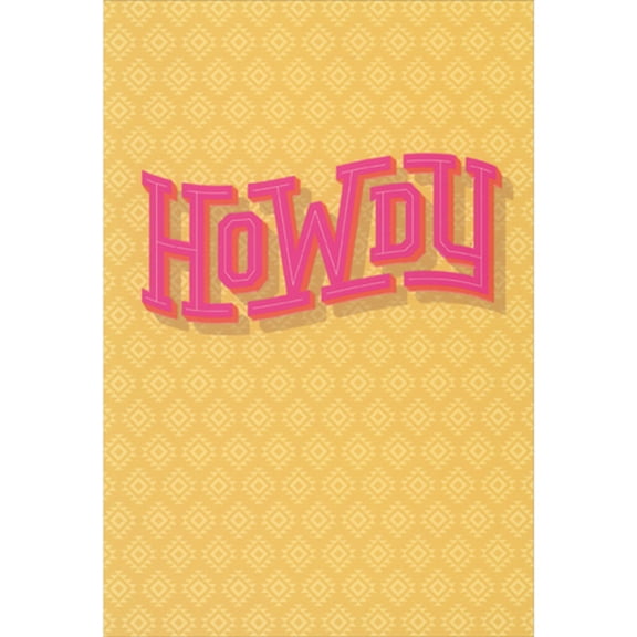 Pictura Pink Howdy Text on Yellow Diamond Patterned Background Blank Note Card