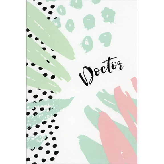 Pictura Pink and Green Pastel Pattern and Black Polka Dots Doctor's Day Thank You Card