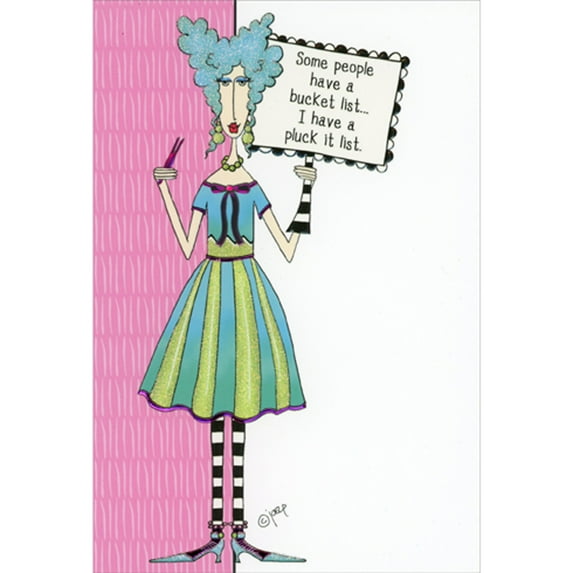Pictura Pluck It List: Woman with Blue Hair Holding Tweezers Funny / Humorous Birthday Card for Her, Woman