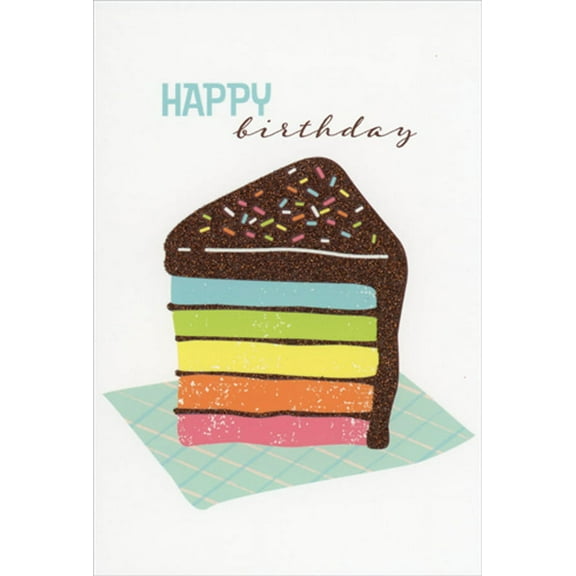 Pictura Rainbow Cake Slice with Chocolate Frosting Birthday Card