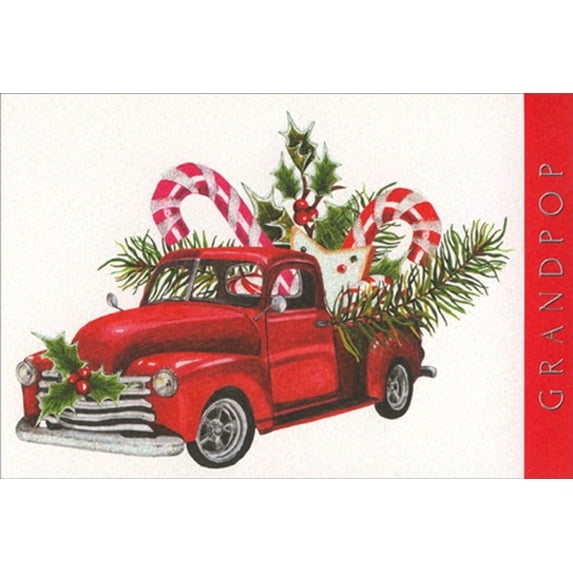 Pictura Red Pickup Truck, Candy Canes, Cookie and Holly Grandpop Christmas Card