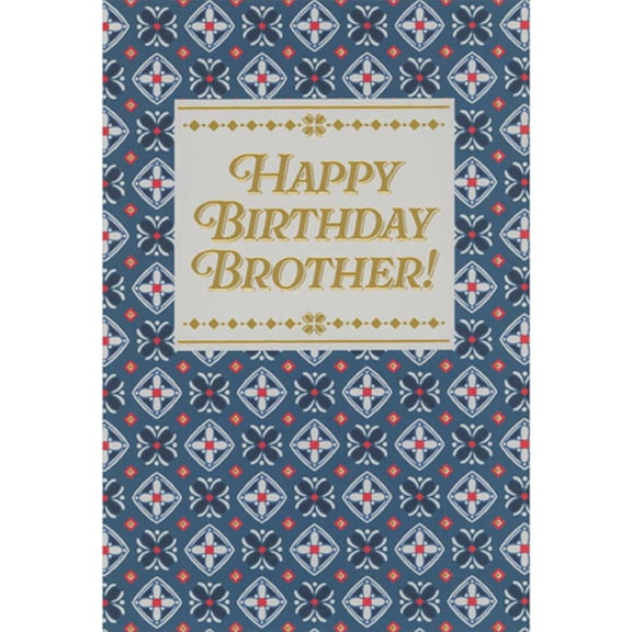Pictura Repeating Rows of Red, White and Blue Floral Patterns on Blue Birthday Card for Brother