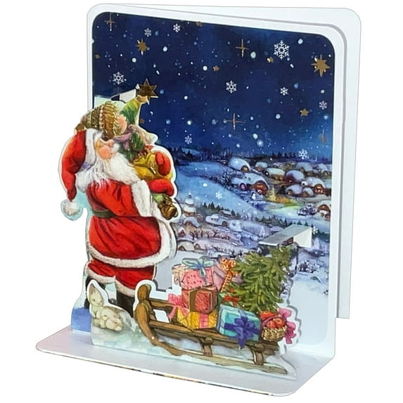 Pictura Santa Lifting Child Holding Gold Star 4 3/4 Inches Tall 3D Pop-Up Christmas Card