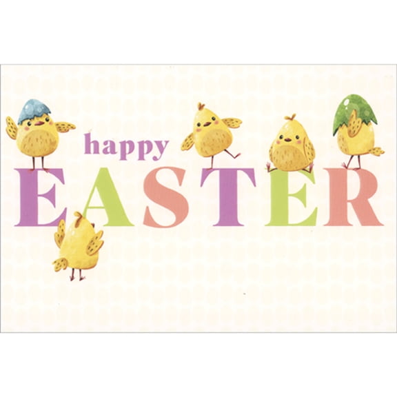 Pictura Silly Yellow Chicks Playing on Pastel Letters Easter Card