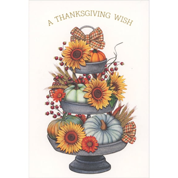 Pictura Sunflowers, Pumpkins and Berries on Three Tiered Gray Server Thanksgiving Card