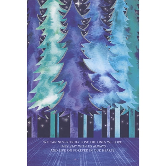 Pictura Tall Blue Trees Under Dark Night Sky with Silver Foil Stars Sympathy Card