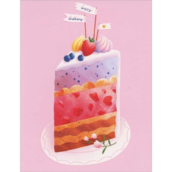 Pictura Tall Cake Slice with Blueberry and Strawberry Layers Petite Birthday Card