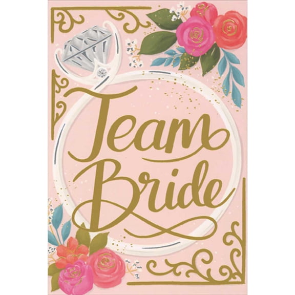 Pictura Team Bride: Large Wedding Ring and Flowers Congratulations Bridal Shower Card