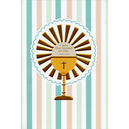 Pictura The Bread Of Life : Gold Foil Chalice First / 1st Communion Congratulations Card