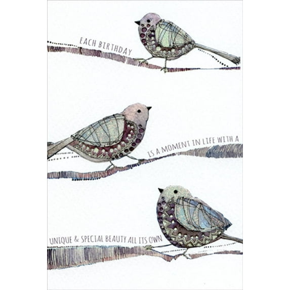 Pictura Three Aubergine Birds Unique and Special Beauty Valerie Valerie Feminine Birthday Card for Her / Woman