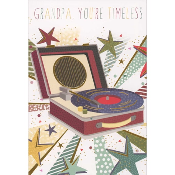 Pictura Timeless: Portable Record Player and Stars with Gold Foil Accents Birthday Card for Grandpa