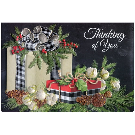 Pictura Two Presents with Gingham Gift Wrap and Bow Christmas Card
