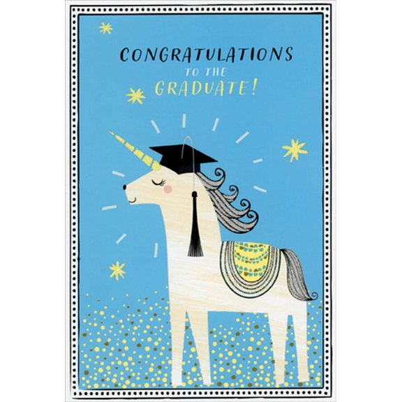 Pictura Unicorn Grad in Black Grad Cap Graduation Congratulations Card