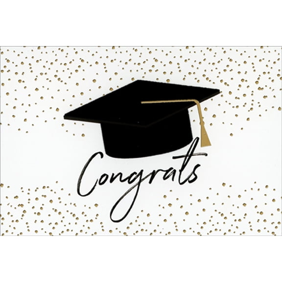 Pictura Velvety Black Grad Cap: Gold Foil Dots and Tassel Graduation Congratulations Card