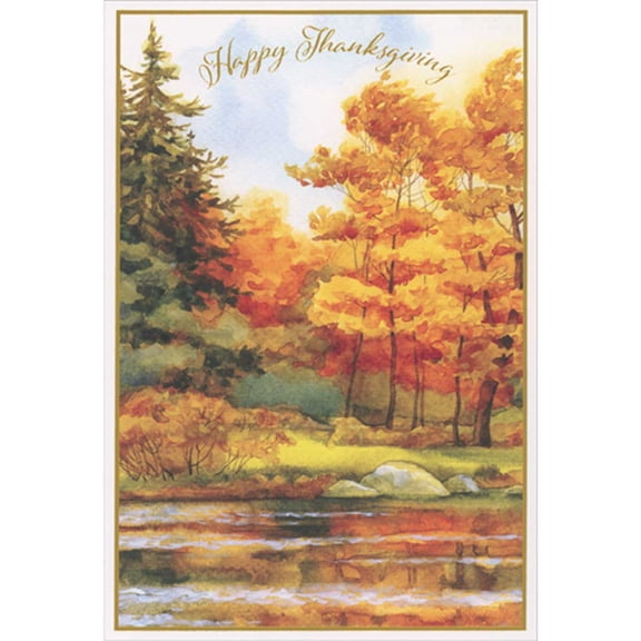 Pictura Watercolor Autumn Lakeside Landscape Thanksgiving Card