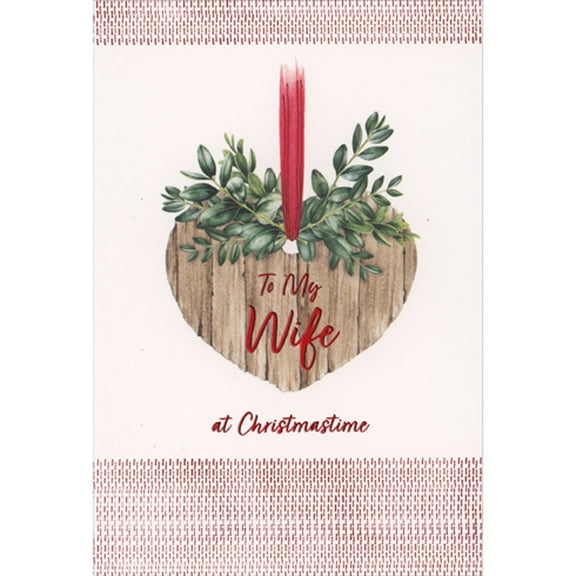 Pictura Wooden Heart Ornament Accented with Leaves and Red Ribbon Christmas Card for Wife