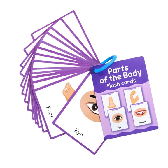 Picture-Based Spanish Body Parts Vocabulary Cards, Rings-Bound Set of 15 for At-Homes Learning, Preschool Instruction, and Language Classes
