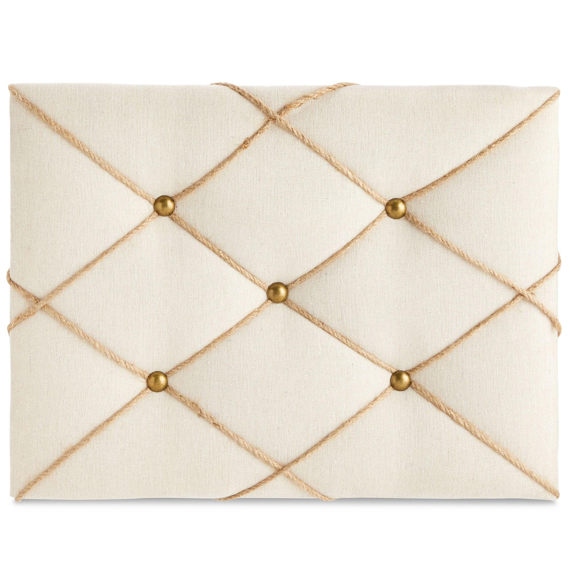 Beige Linen Fabric Photo Bulletin Board with Brass Accents, 16" x 12"