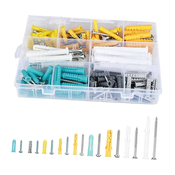 Picture Display and Mounting Hardware Assortment, 200 Piece Wall Plug Supply with Carbon Steel Screws and ABS Expansion