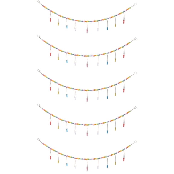 RENACLIPY Rustic Multi-Color Wooden Bead Photo Clips for Home Decor, Set of 5 Decorative Clips for Wall and Desk Display