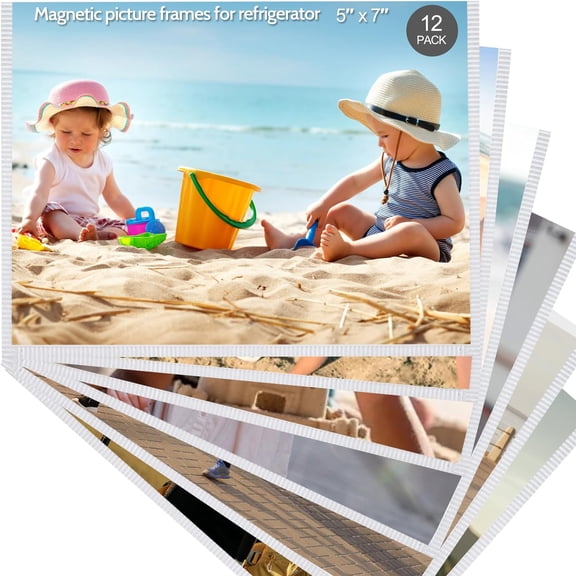 Picture Frame, 12 Pack 5x7 Magnetic, White Border, Reusable, Waterproof, Perfect Display Frame