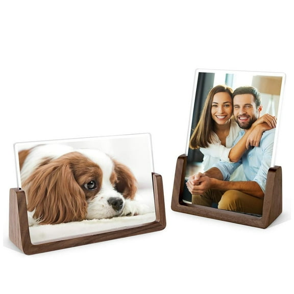Picture Frame - 2 Pack, U-shaped Picture Frame Made of Solid Wood Base and Clear Acrylic, Wooden Photo Frame Vertical & Horizontal Display, Home and Office Decor 4*6"