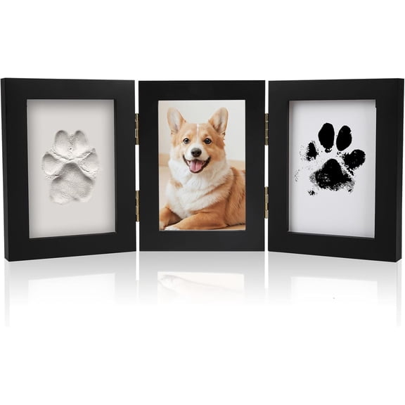 Picture Frame, 4x6'' Memorial Picture Frame Paw Print Keepsake Frame Pet Clay & Ink Paw Print Kit, Soft Clay Mess Free Ink Pad and Personalize Pet Name, DIY for Pet Owners