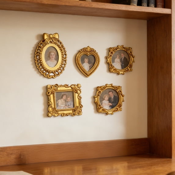 Picture Frame, 5Pcs Vintage Golden Photo Frame for Home, Desk, Living Room, Bedroom Decor