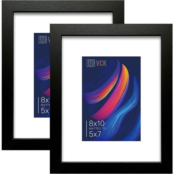 Picture Frame 8×10 Inch Display Picture 5x7 with Mat or 8×10 without Mat Set of 2 Photo Frame with High Definition Real Glass Front Display Tabletop and Wall Mounting Black