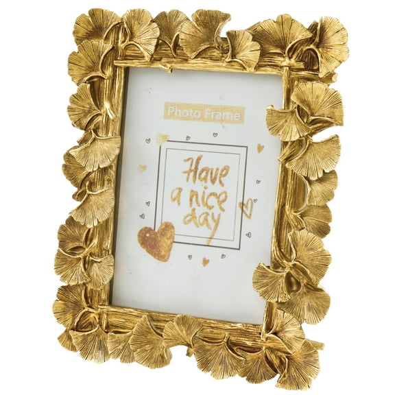 Picture Frame Antique Leaf Textured Photo Frame Vintage Gold Resin Tabletop Display Photo Holder for Home Bedroom Living Room Office