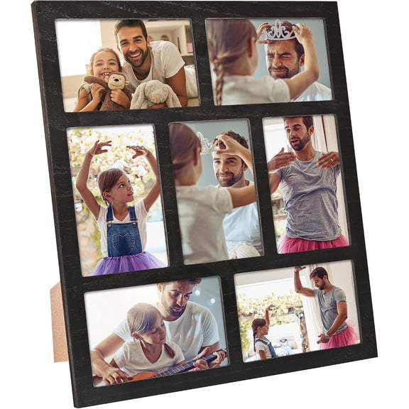 Picture Frame Collage Wall Decor, 4x6 Photos Display - 7 Openings Photo Collage Picture Frame for Tabletop Stand and Wall Mounting Frames Collage Set for Lving Room Family Gifts (Black)